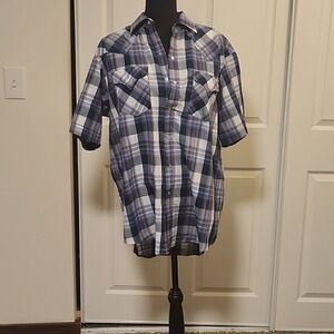 Blue plaid Eli Cattleman short sleeve button down shirt